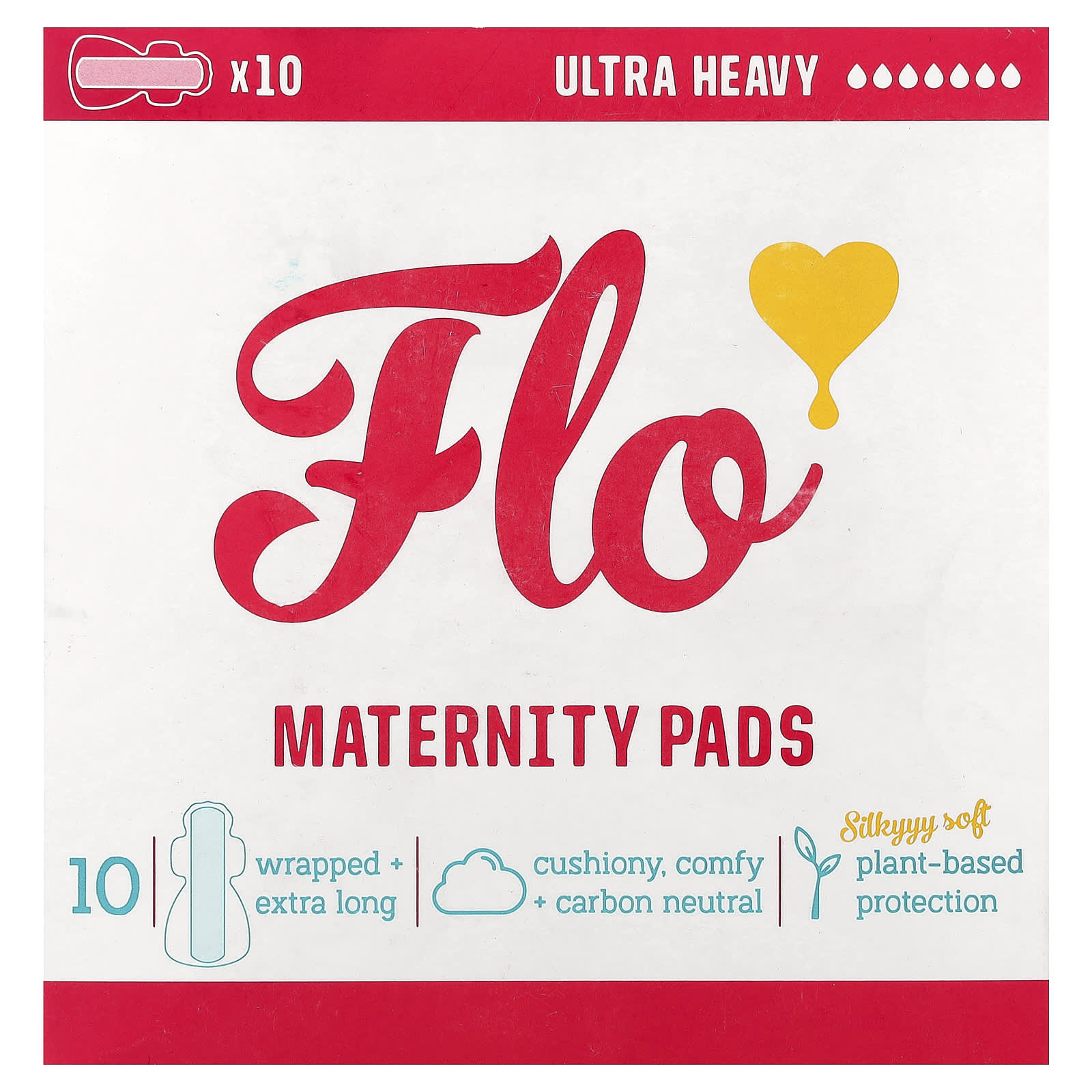 

Here We Flo, Maternity Pads, Ultra Heavy, 10-Count