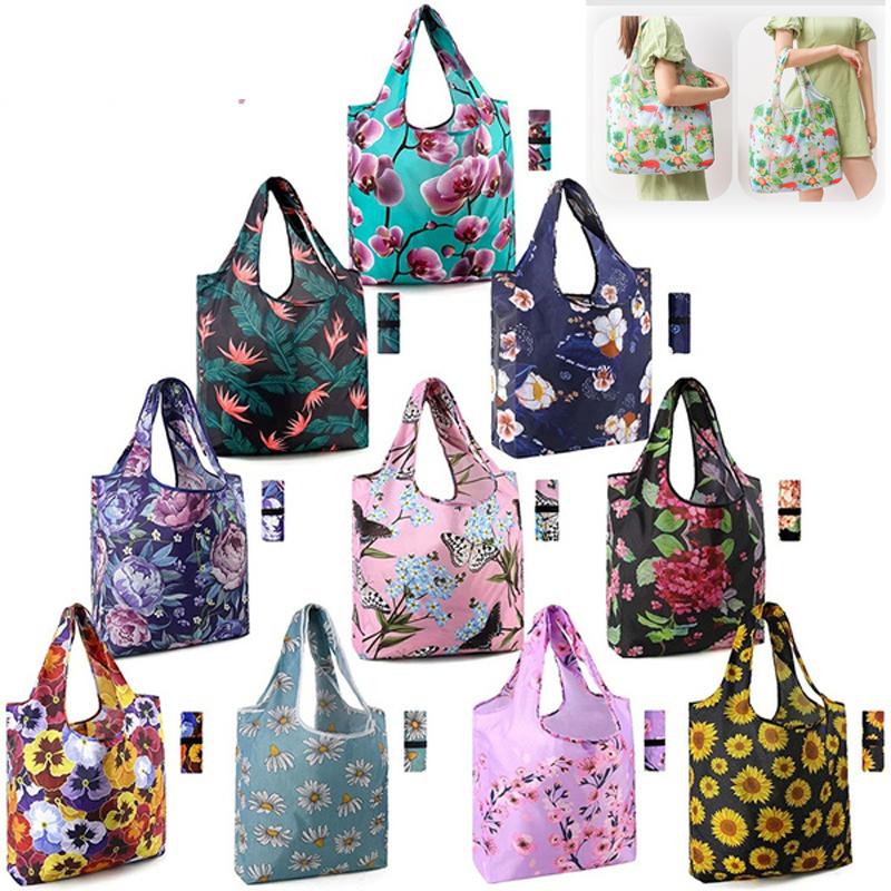 Bolsas de compras reutilizables, bolsas de comestibles plegables con bolsa de transporte con cremallera