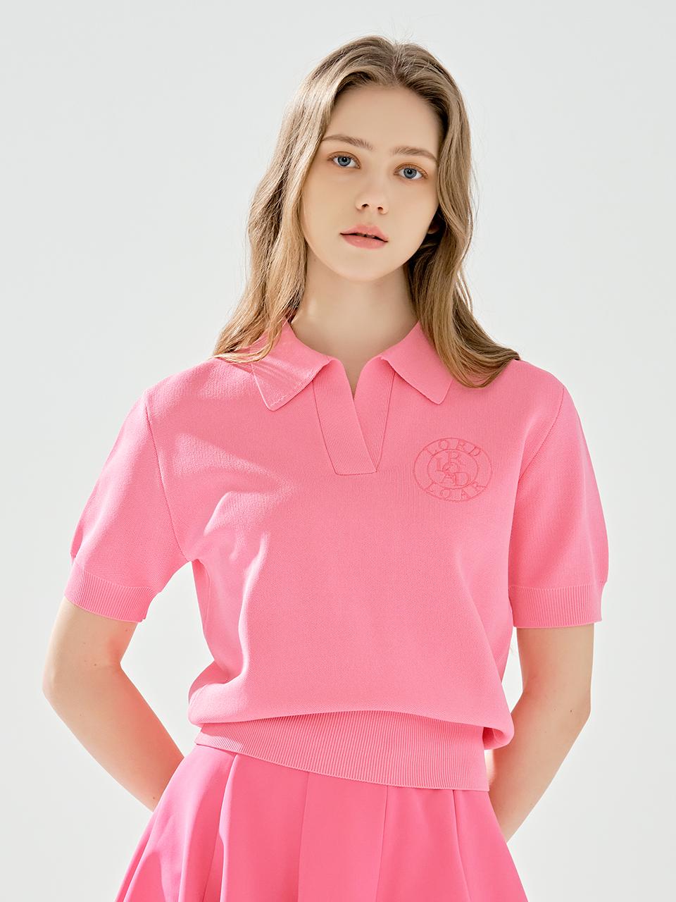 Road Roar Signature Collared Short Sleeve Knit Pink Pink/M