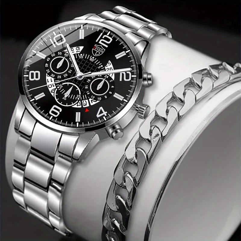 

2 шт./комплект модные мужские деловые кварцевые наручные часы из нержавеющей стали с указателем и браслетом