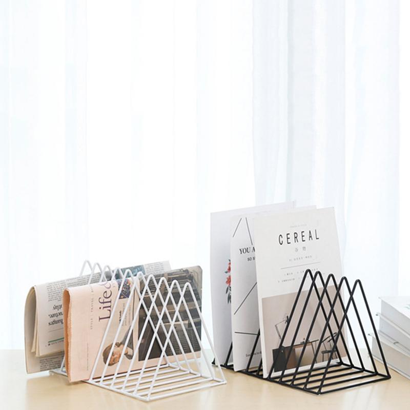 Book Storage Rack Desktop Iron Bookshelf Vinyl Records Holder Newspaper Magazines Stand Stationary Organizer Display Shelf Home