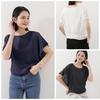 WoauNuiHll Short Sleeve Chiffon with Dolman Voluminous Solid Loose Perfect for and Fall Women's T-Shirt Sleeves, Lined, U-Neck, Slimming, Sleeves,