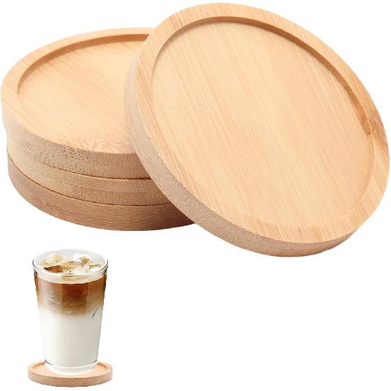 4 PSC Hexagon Bamboo Coasters for Crafts, 4.13 Inch Drink Coasters for Coffee Table, Drinking Cup Coaster for Small Plant Art Plate