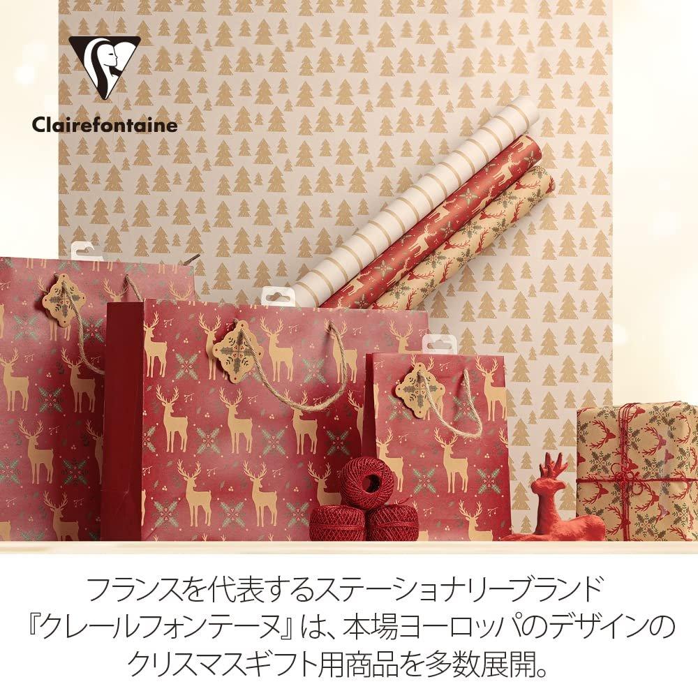 Clairefontaine Christmas Paper Gift Bag Medium Size (26.5x33x14cm) with Mini Tag and Foil Stamping, Greeting Design cfX-34127-2