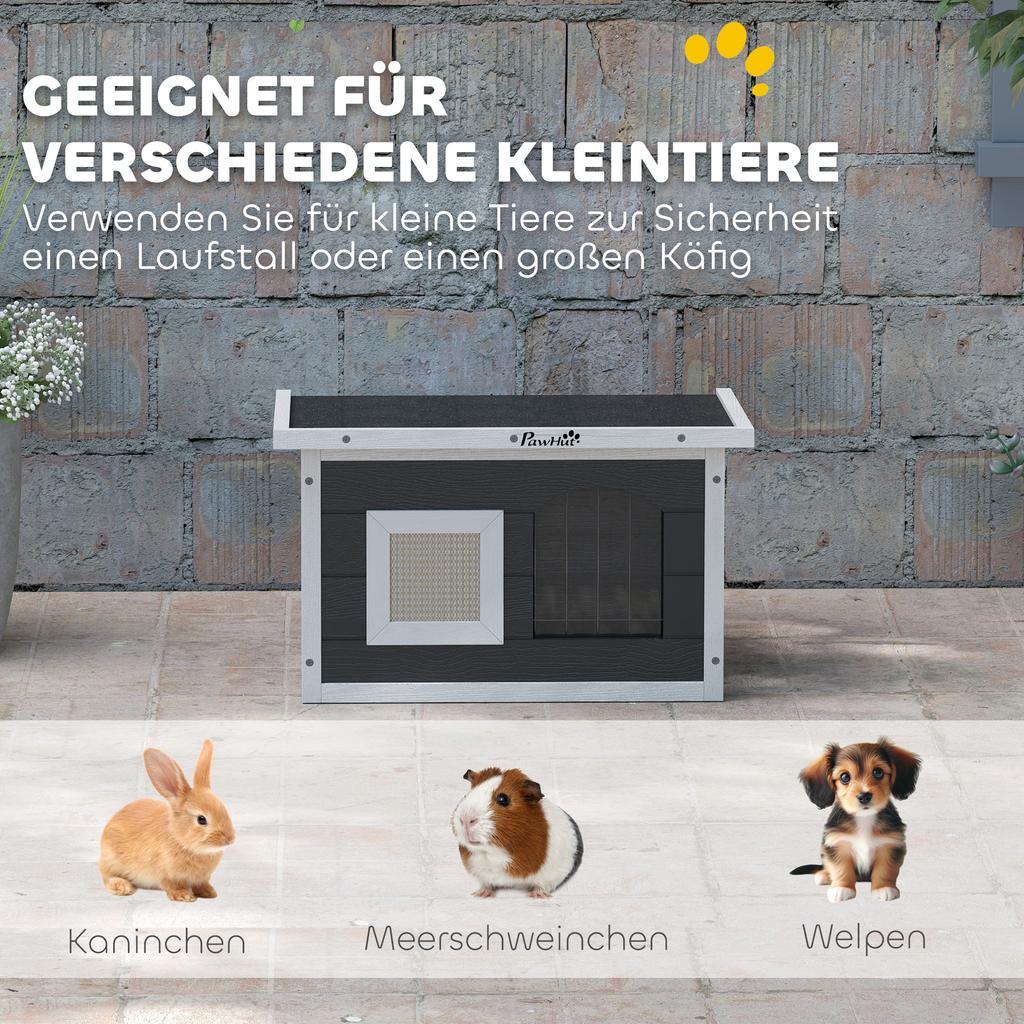 Cat House, Retreat for Cats and Rabbits, Wooden House with Scratching Mat, Door Flap, 61 x 45 x 36.5 cm, Grey