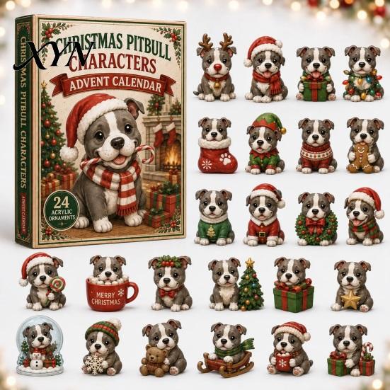 Christmas Countdown Calendar Animal Advent 2026, 2D Box with Kids Party Favors Acrylic Dog Pendants, Festive Tree Hanging Decor, Holiday Gift