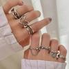 IF ME7 Pcs/set Punk Style Fashion Adjustable Rings Set Heart Silver Ring for Women Jewelry Accessories