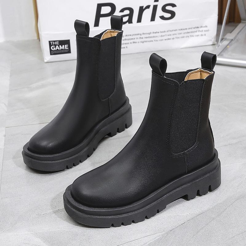 

Large size thick-soled Martin boots women s round head and foot cigarette boots wish muffin thin leather boots 35 чёрный
