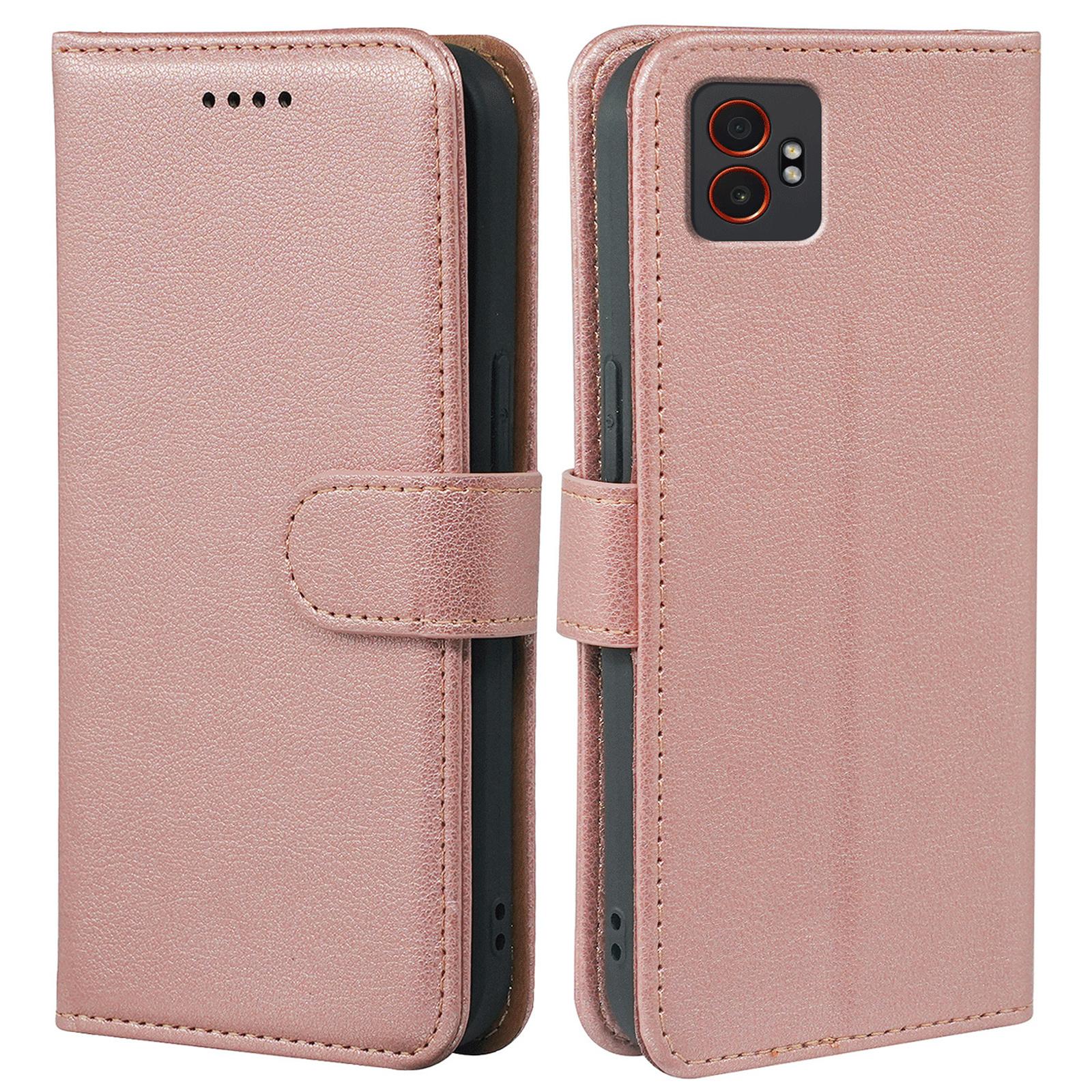 

For Samsung Galaxy XCover7 Pro Case RFID Blocking Wallet Litchi Texture Leather Phone Cover Magnetic Clasp Rose Gold