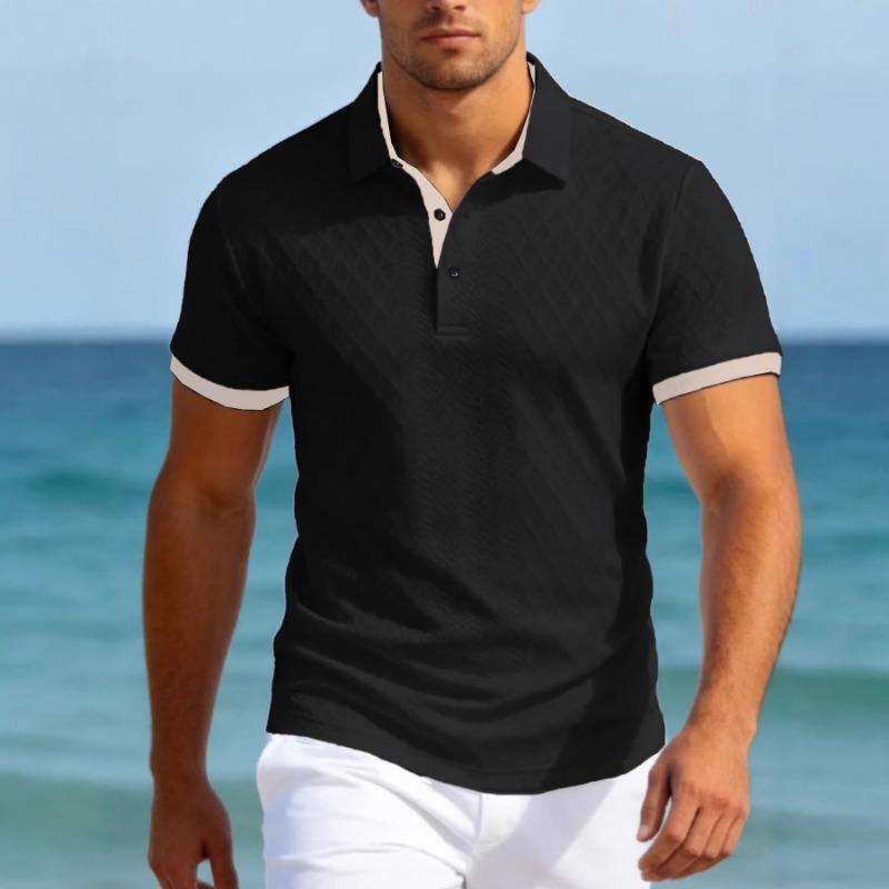 

Men Contrast Trim Textured Short Sleeve Polo Shirt S чёрный