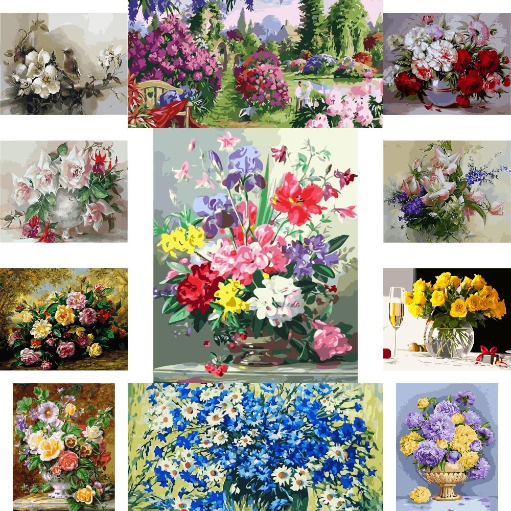 Buy Color Frameless Oil Painting By Numbers Flower Paint By Numbers On