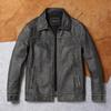 Chinese Size Vintage Gray Men Genuine Leather Jacket Natural Cowhide Short Slim Turn Down Collar Men's Leather Jacket Spring Autumn