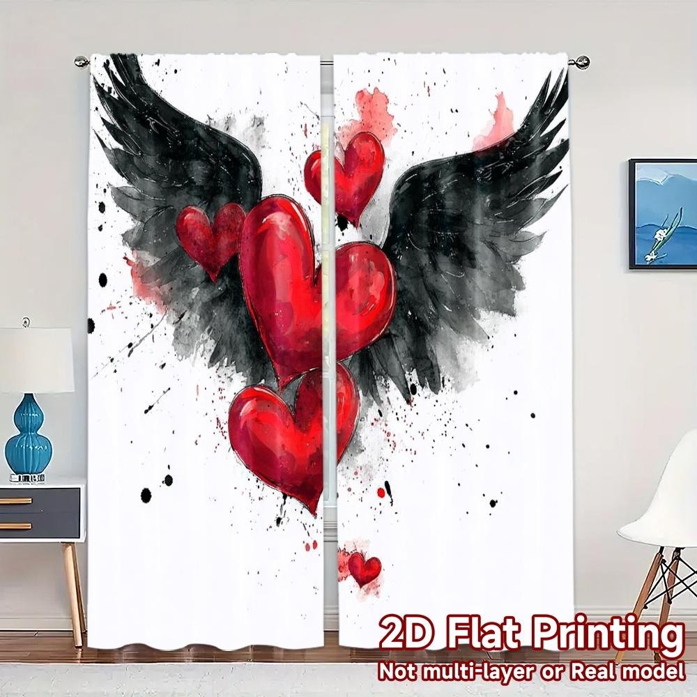 

Set Of 2 Flat Printing Curtains Without Rod Heartwings Chic Fabric Decorations Home Use Made Polyester Machine Washable W100*H70(CM)-Rod Pocket&2PCS