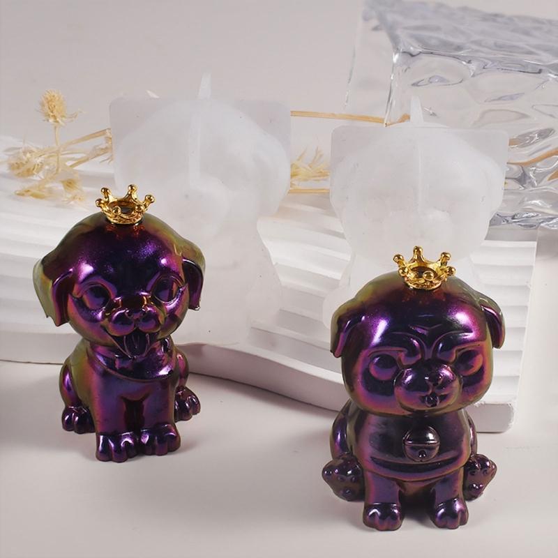 Crown Scarf Puppy Silicone Mold 3D Dog Shape Candle Mold DIY Handmade Scented Candle Resin Mould Reusable Craft Tool