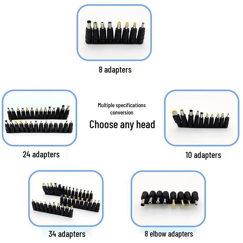 100W PD Inducer: 5-20V Adjustable Type-C to DC Router & Speaker Cable Set (8-Piece, Elbow)