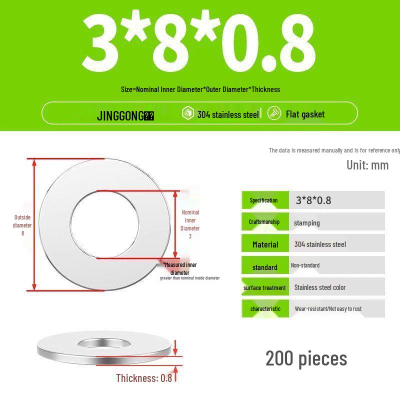 Zesílená plochá podložka/distanční kroužek z nerezové oceli 304 M4 M5 M6 M8
