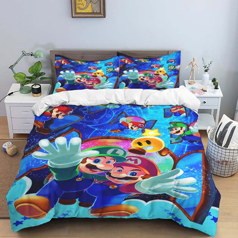 2026 New Super Mario Game-Themed Duvet Covers and Pillowcases – Suitable for Single, Double, Queen, and King Beds