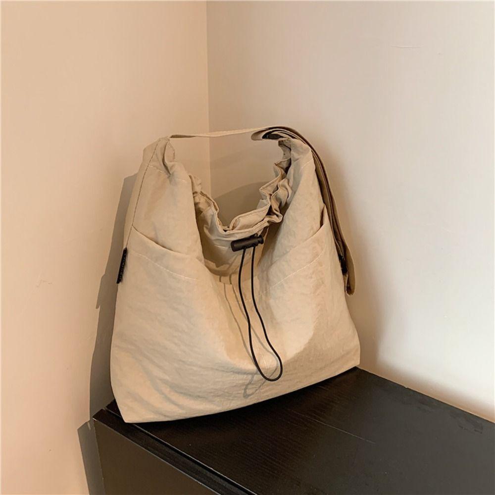 Solid Color Versatile Shoulder Bag Oxford Cloth Drawstring Shoulder Bag  Summer Popular