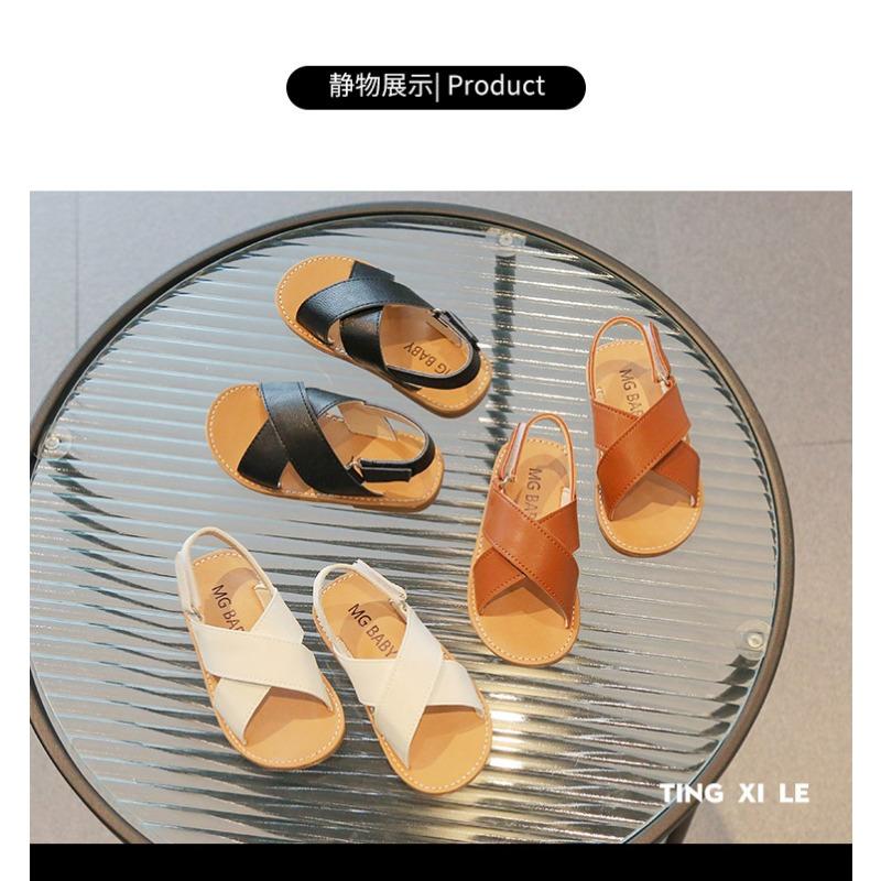 Kids Cross Strap Open Toe Velcro Sandals Summer Casual Beach Shoes For Boys Girls