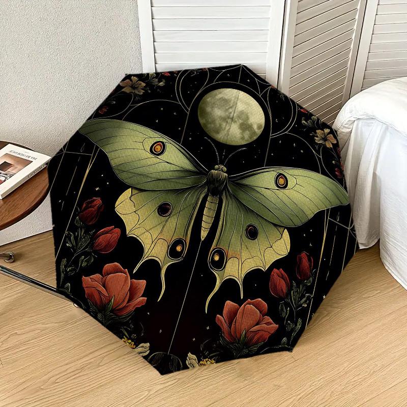 

1pc Butterfly Moon Automatic Folding Umbrella, Heavy Duty 8 Rib Iron Frame, Suitable for Travel, Daily Use, Birthday, Decor Gift m0104062