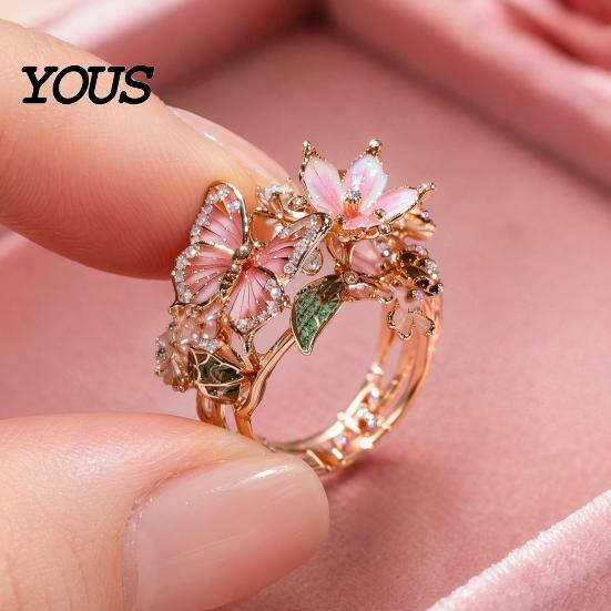 Comfortable Butterfly Ring Lightweight Alloy Finger Ring, Flower Shape Adjustable Opening Vivid Design Band for Daily Wear Date Party