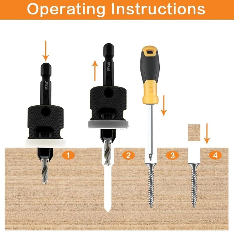 Woodworking Countersink Drill Bit with Adjustable Bit Depth Stop Drill Bit 1/4Inch Hexagonal Shank, Precise Drills