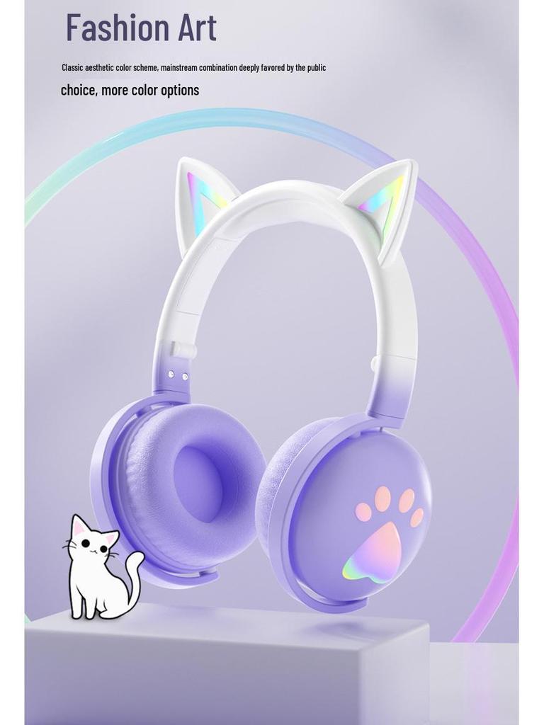 Cross-Border RGB Cat Ear Bluetooth Headphones KE-28 with Mic