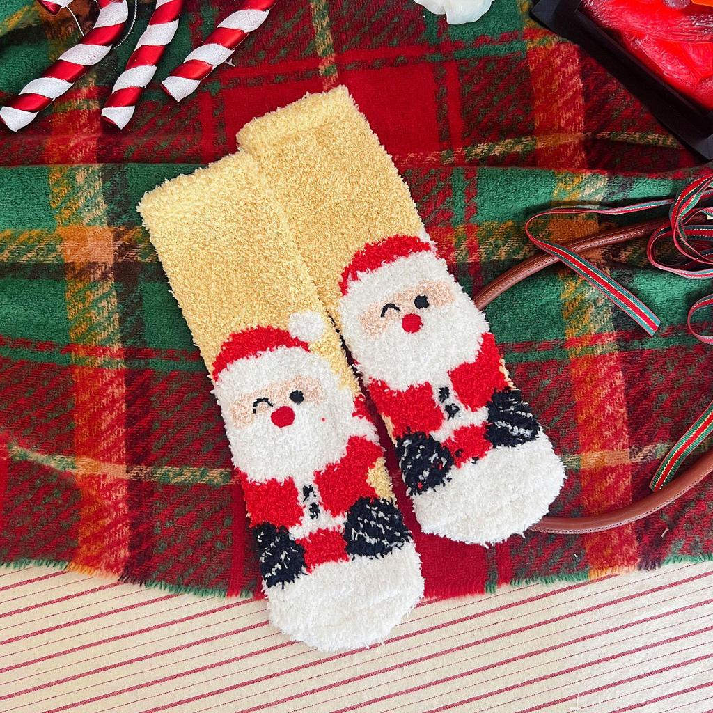 Wennie Oni Women's Plush Christmas Socks - Cozy Coral Fleece Winter Sleep & Warm Floor Socks with Cute Cartoon Design