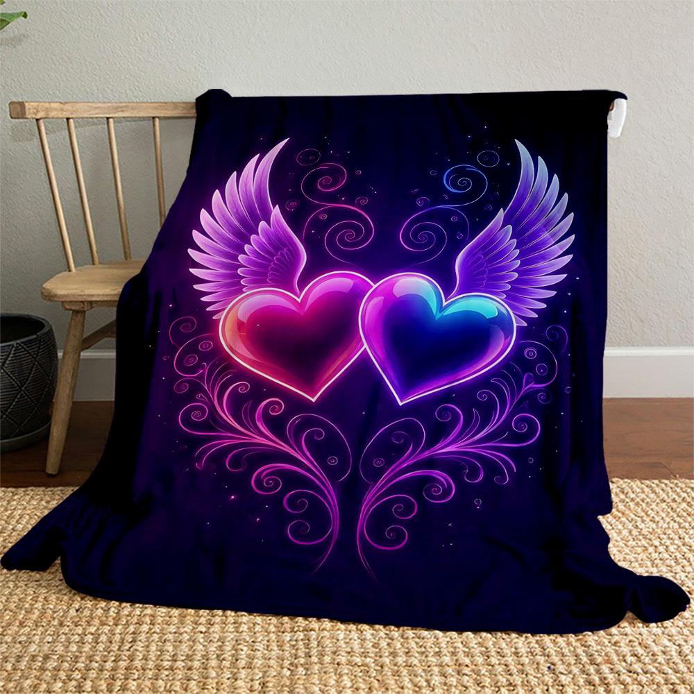 1pc Hearts Wings Outdoor Flannel Blanket Soft Warm All-Season Throw for Sofa Bed Car Camping Office, Cozy Gift Idea1319S