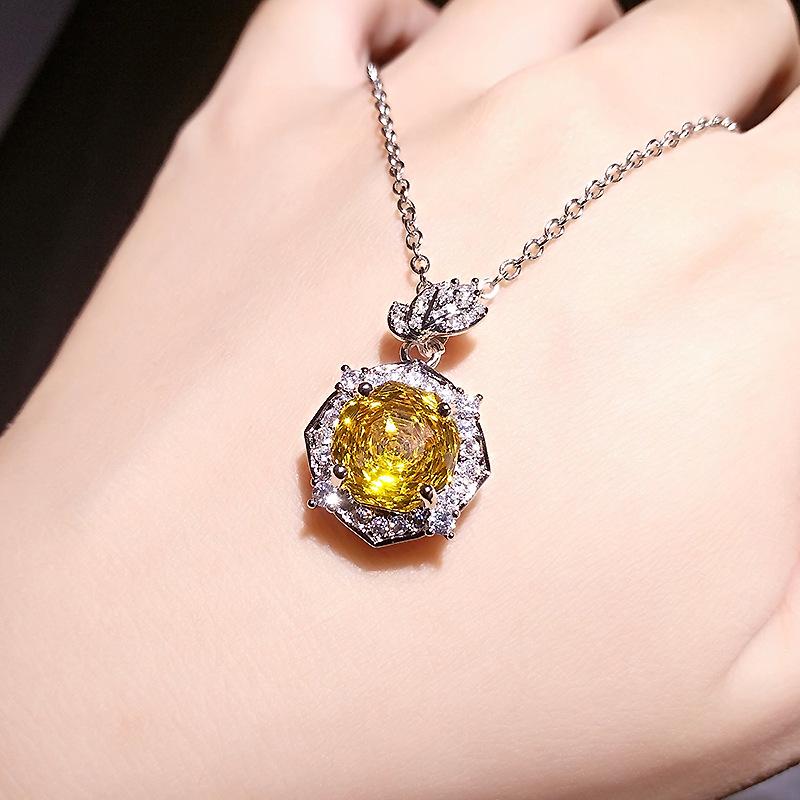 

Восьмиугольное ожерелье из красного камня огранки «Роза тысячелетия», элегантный премиальный розовый камень, кулон в виде листа с желтым бриллиантом, женское