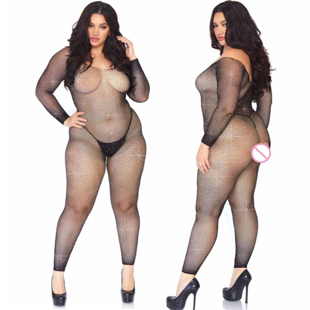 Plus Size Pornographic Underwear One Piece Tights Women's Transparent Open Crotch Sexuality Dress Perspective Stockings Mesh
