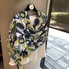 Spring And Summer Cotton And Linen Feel Scarf Bali Yarn Fringed Literary Printing Shawl Fashionable Versatile Women'S Small Fresh Shawl