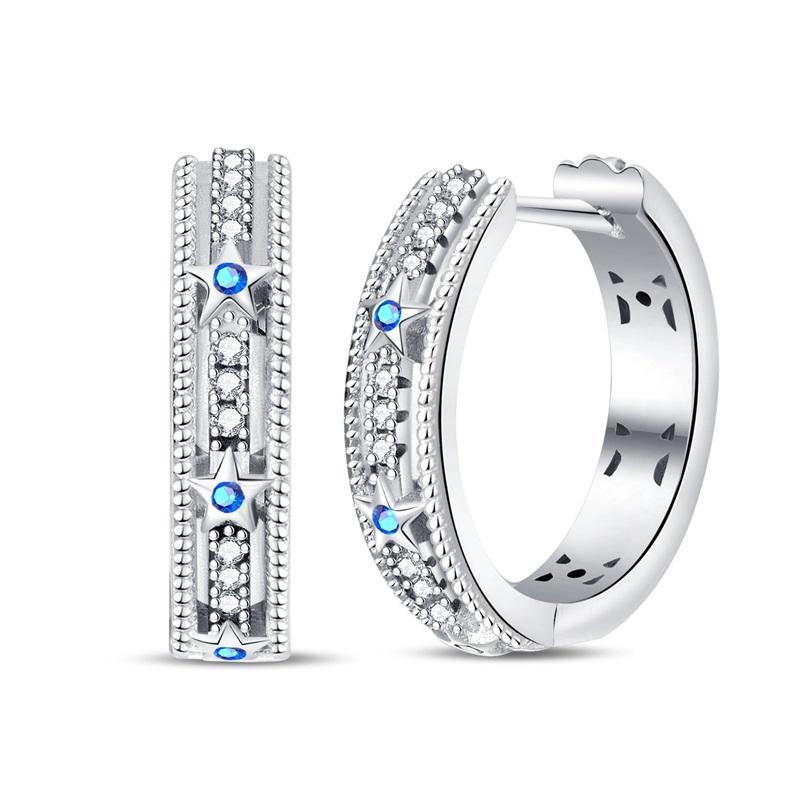 925 Silver Blue Zircon Dreamcatcher Feather Star Moon Cute Claw Hoop Earrings For Women Fine Birthday Jewelry Gifts