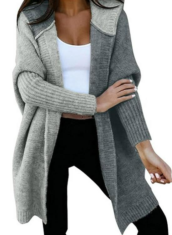 Color Block Hooded Knit Cardigan - Women's Mid-Length Outerwear for Autumn/Winter 2025