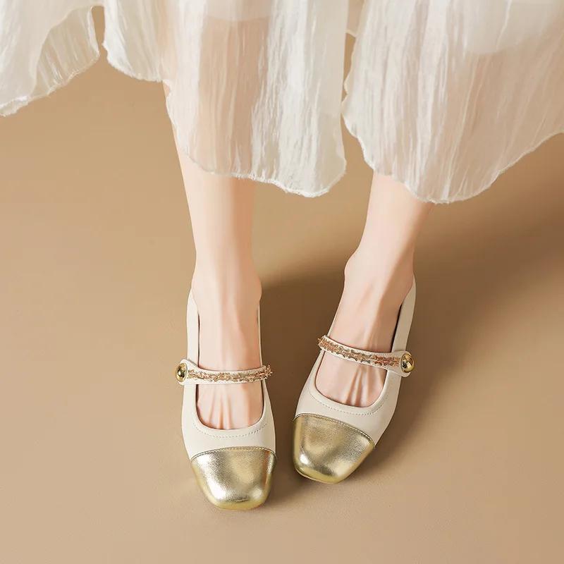 Women Shoes Fashion Leather Casual Mary Jane Shoes Girl High Heels Shoes Square Toe Pumps