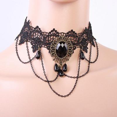 Black Gothic Punk Choker with Tassel - Retro Style Clavicle Necklace for Women