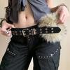 PU Leather Furry Waistband Rivet Plush Belt Fashion Leather Fur Belt  Female/Girls