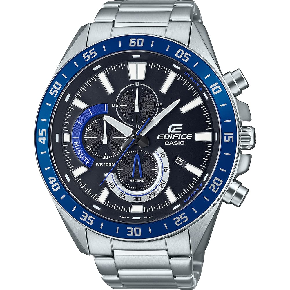 Casio Edifice Men s Chronograph Quartz Watch Silver Blue Standard Sports