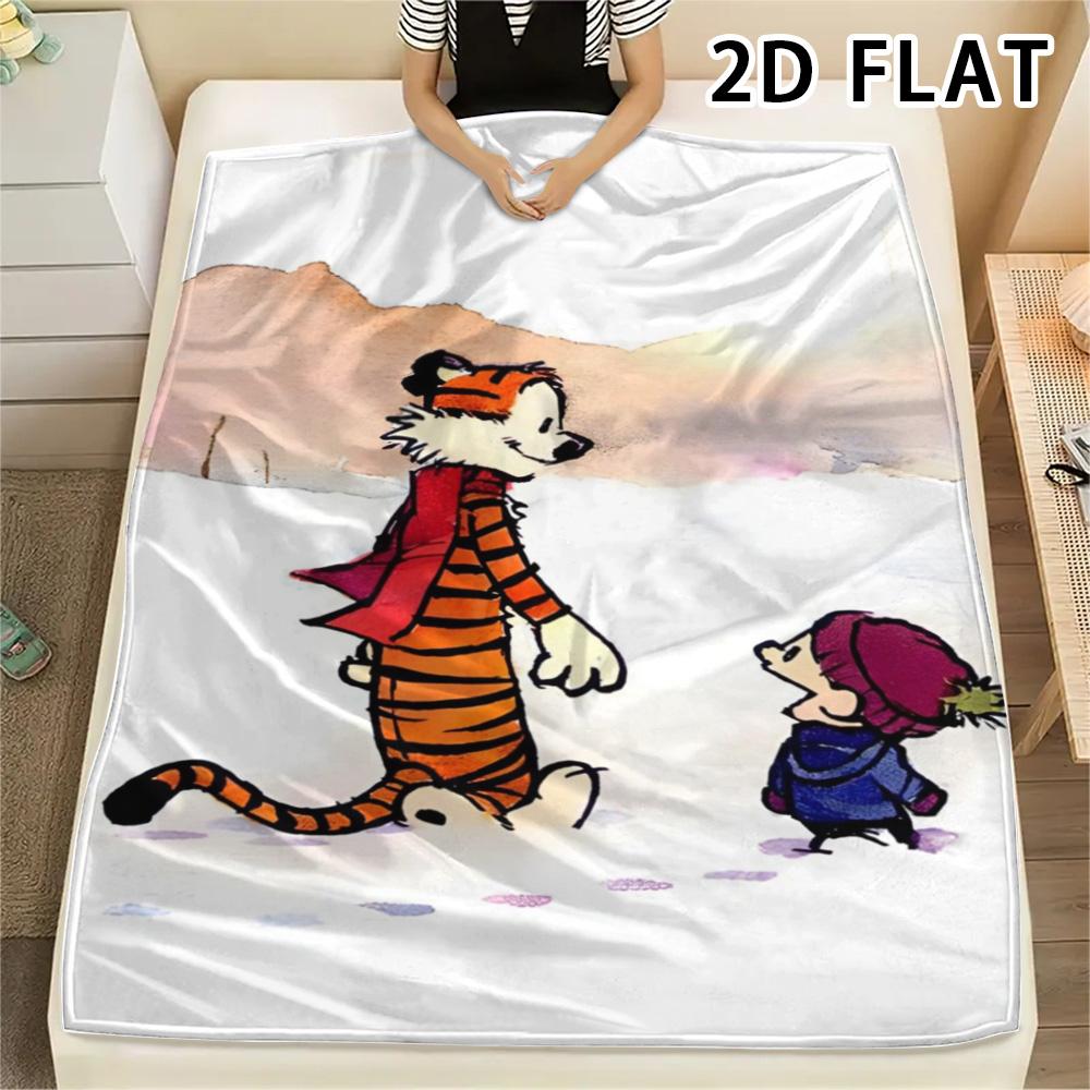 1Pc Calvin and Hobbes Print Flannel Blanket, High quality Comfortable for All Seasons, Home Decor, Warmth and Comfort, Perfect for Christmas Gifts