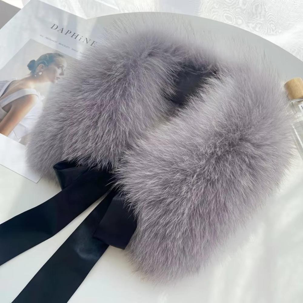 New Warm Fur Collar Scarf Soft Fluffy Women Scarves Faux Fur Bow Ribbon Neck Wrap for Fall Winter