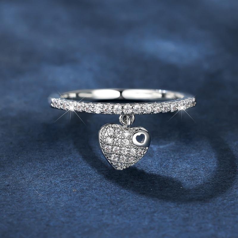 

Hine micro-set white diamond heart pendant ring personalized simple ring gift no. 10