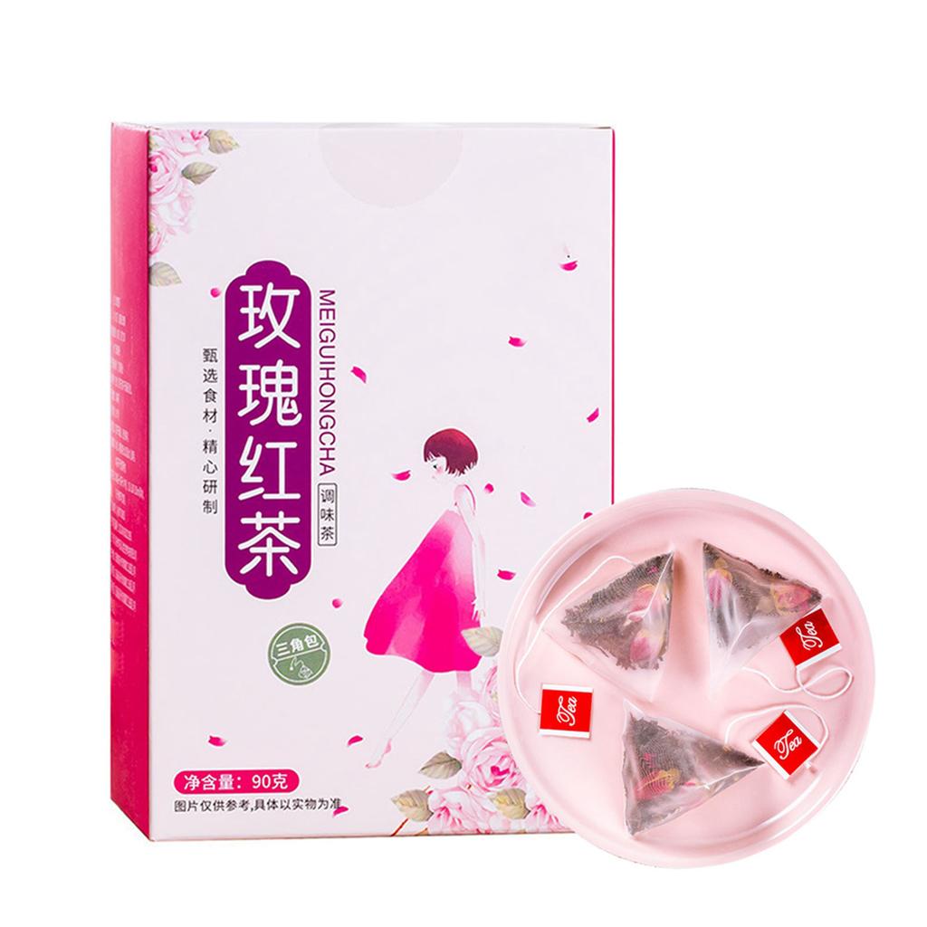 Rosen Schwarztee 30 Dreieckbeutel Kochendes Wasser Aufguss Tragbar Blütentee für Frauen Mädchen