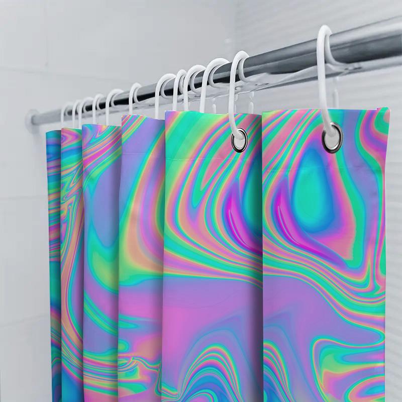Cortina de Chuveiro Vibrante Arco-Íris Aquarelada Tecido Moderno Impermeável Decorativa Banheira Banheiro Doméstico