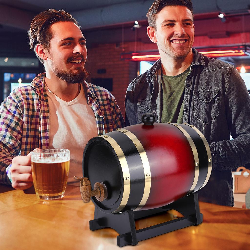 3L Household Wooden Barrels with Bracket Wine Storage Containers Large Capacity Vintage Beer Brewing Tools for Family Gatherings