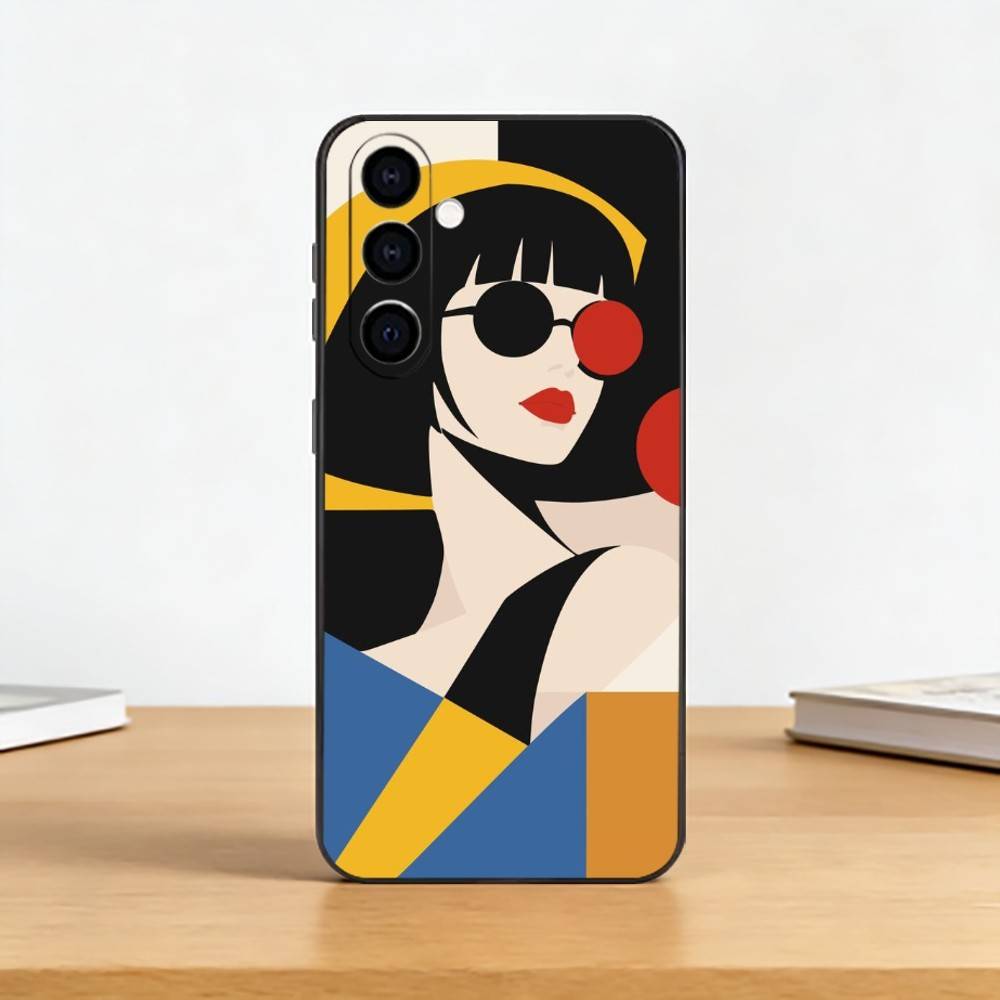 Geometric Bauhaus A-Art Phone Case Black Silicone Soft For Samsung Galaxy A73,A72,A71,A70,A53,A52,A51