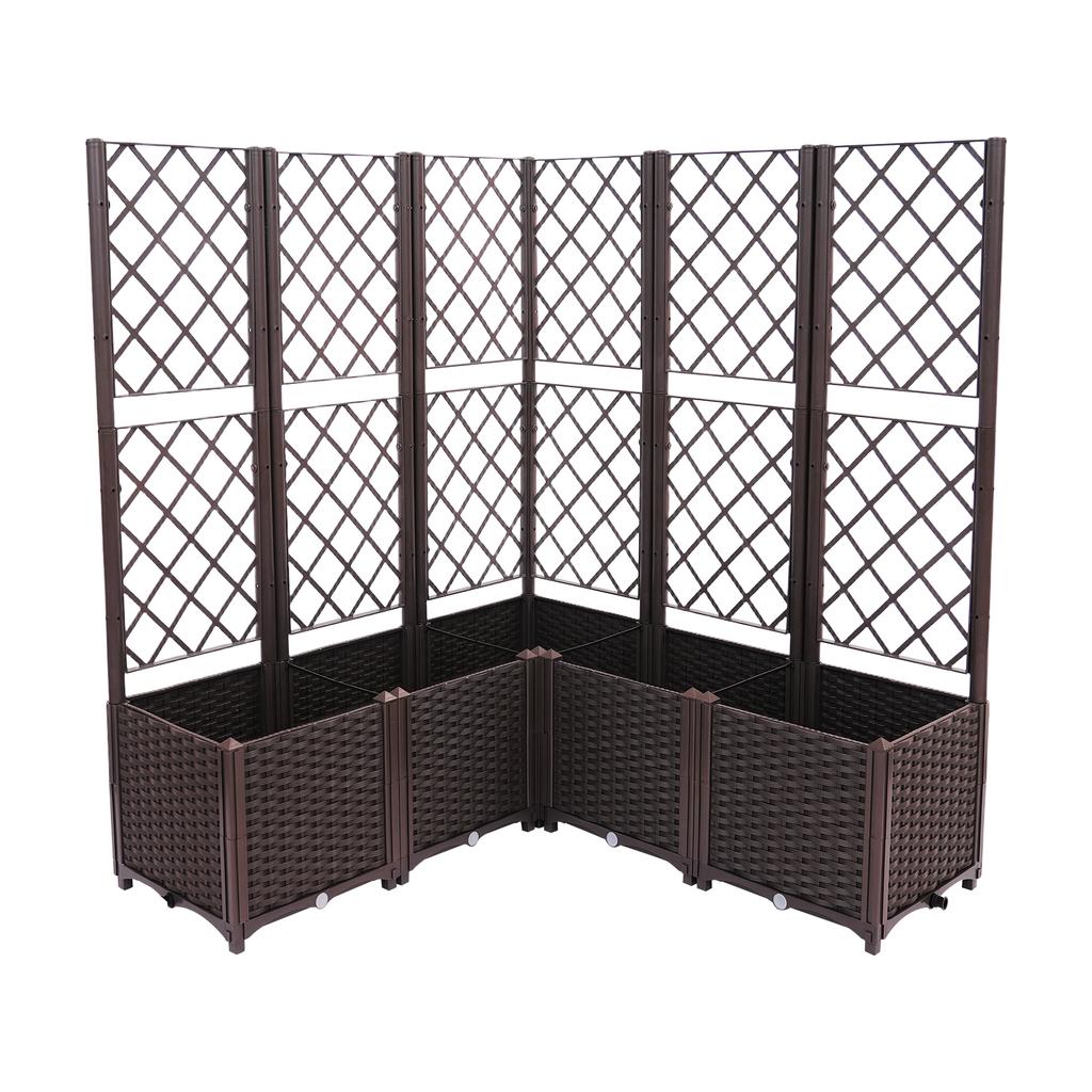 5PCS Plastic Plant Box Raised Garden Bed with Trellis Planter for Climbing Plant Raised Box Privacy Screen for Patio Balcony