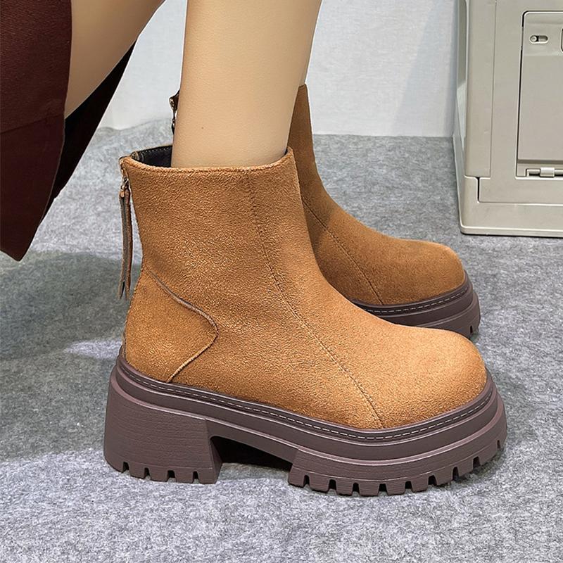 High Heels Damenstiefel Wildleder Mode Klobige Wildlederschuhe Designer Winter Knöchel Schneestiefel Neue Pumps Kleid Frau Stiefeletten