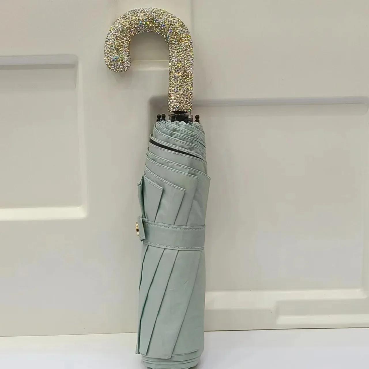 

Блестящий зонт со стразами, крючкообразная ручка, автоматический складной, крючкообразная ручка, солнцезащитный, с УФ-защитой, водонепроницаемый, портативный зонт, дождевик Aluminum&8K небесно-голубой