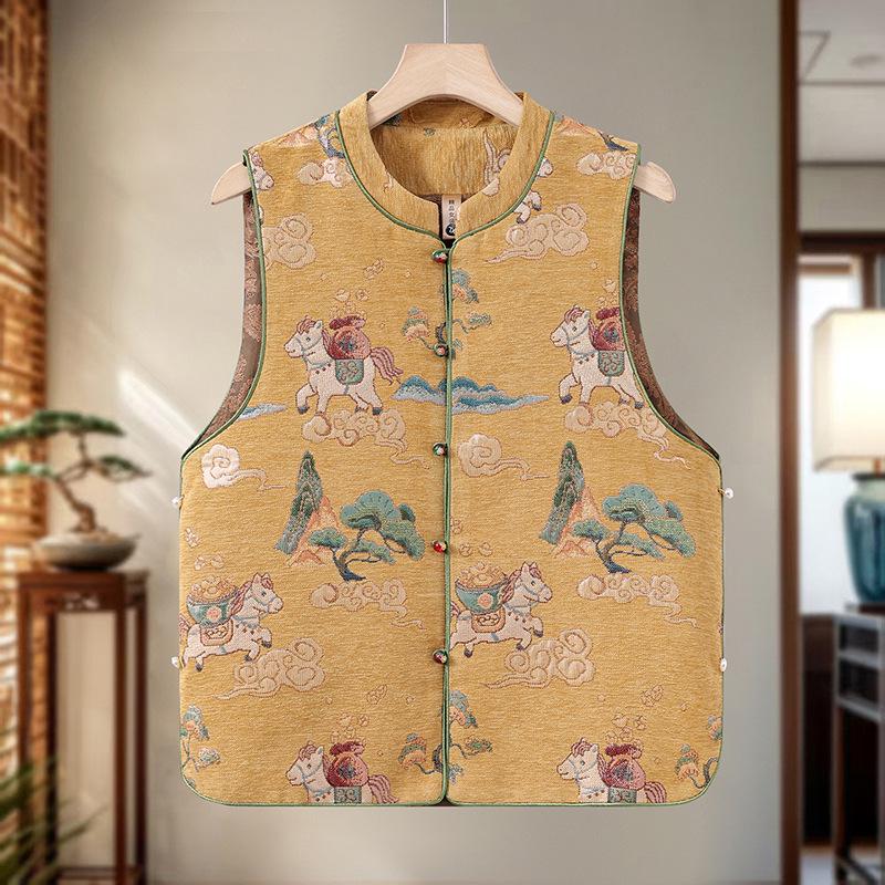 

Women s Warm Fur-Trimmed Vest: New Chinese National Style Winter Arrival for Mid-to-Older Age. 4XL жовтий