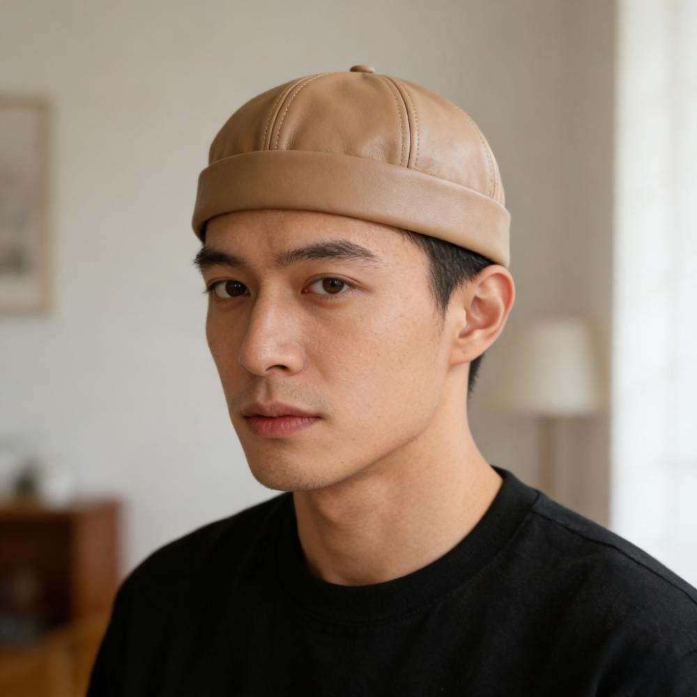 Регульована капелюх-шкірка дині Шкіряний модний кепка Модний без полів Кругла капелюх-власник Вуличний стиль